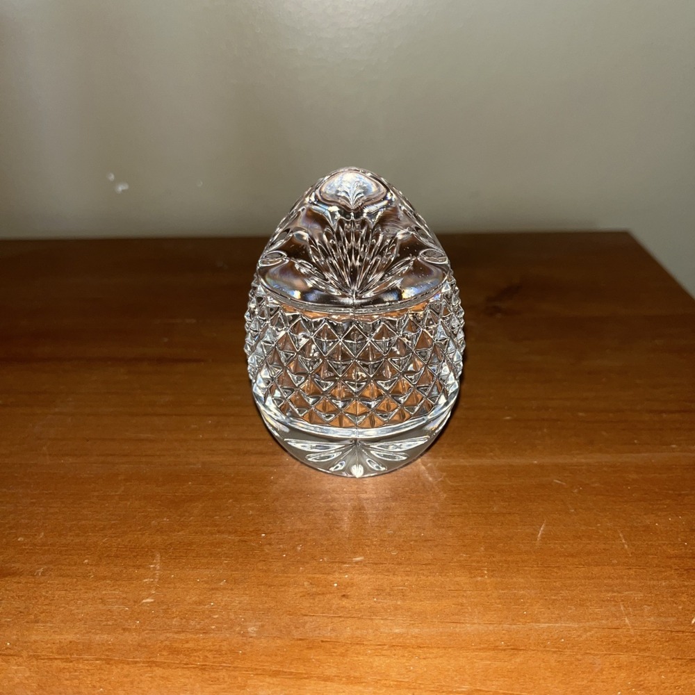 Vintage Lead Crystal Egg Shape Glass Paperweight Made In France Hobnail And Fern